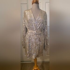 Zara Silver Sequin Wrap Mini Dress / Statement Top